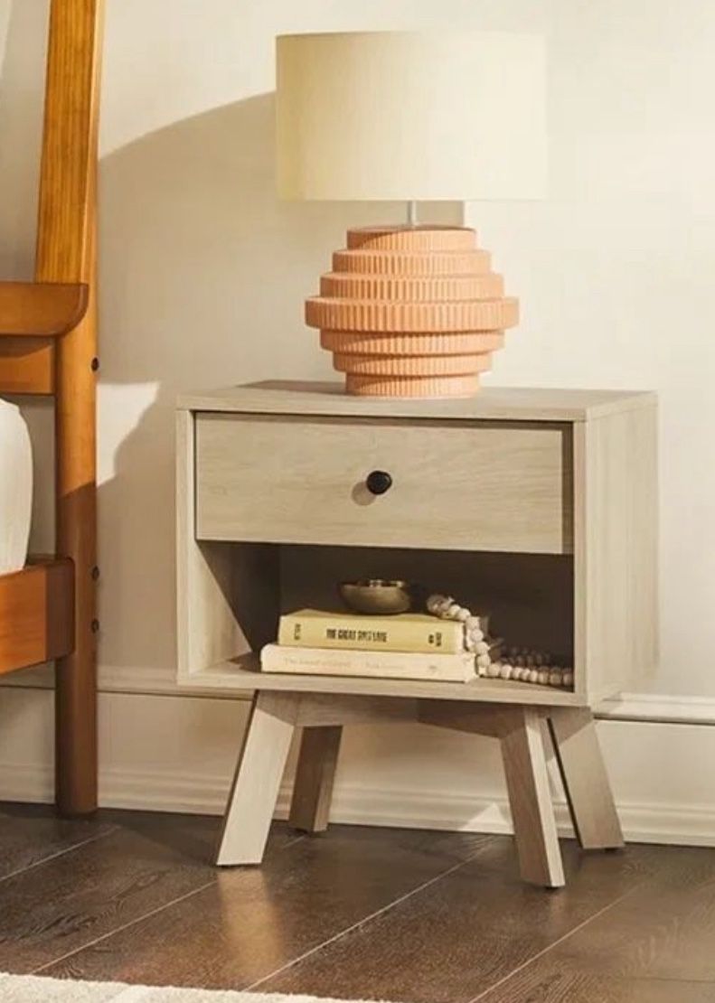 New Set of 2 Mid Century Modern Minimalist One-Drawer Nightstand