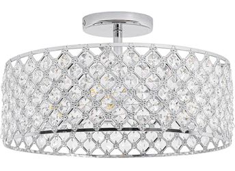 Brand New 15” 3-Light Crystal Semi-Flush Mount Ceiling Light – Chrome