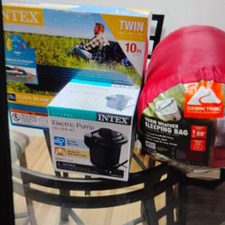 Intex Electric Pump, Intex Twin Air Bed And Ozark Trail Sleeping Bag