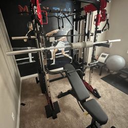 Smith Machine 200 | Adjustable Bench | 245lb Cast Iron Olympic Weights | 7ft Olympic Bar | Fitness | Gym Equipment | FREE DELIVERY/INSTALLATION 🚚 🛠️