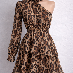 Rachel Zoe Leopard One Shoulder Dress Silk Blend S New