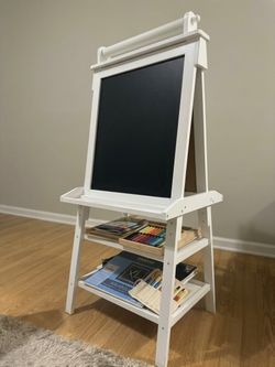 Kids Wooden Art Easel / Chalkboard with Storage Shelves