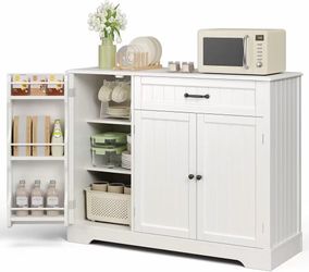 ❤️‍🔥 #E 42'' Buffet Cabinet, Coffee Bar Cabinet for Living Room, White Coffee Bar, Sideboard Cabinet with Internal Storage Shelf for Dining Room,