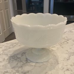 Vintage White Milk Glass Footed / Pedestal Flower Bowl or Planter - Candy Dish or Compote - E. O. Brody Company, Cleveland, Ohio 