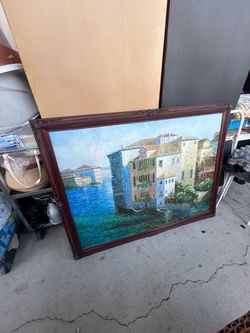 Large Framed Oil Painting Venice Canal Scene