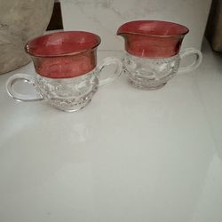 Vintage Indiana Glass Kings Crown Ruby Sugar and Creamer