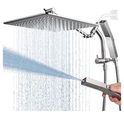 G-Promise All Metal 12'' Rain Shower Head with Handheld Built-in Power Wash Mode 3-way Diverter with Pause Setting 11'' Adjustable Extension Arm with 