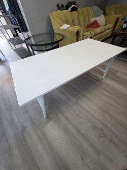 White Wood Coffee Table, Mid-Century Style Tapered Legs, 47 x 23 in