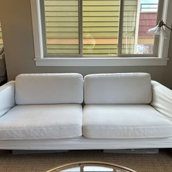 Ikea Morabo Black Leather Couch with Custom White Cover