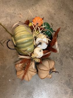 Pumpkin arrangements with galvanize bucket