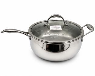 Princess House Tri-Ply 6 Qt Stainless Steel Stir Pan w/ Glass Lid #6619
