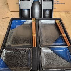 All New. Sake Set, Plates & Chopsticks 