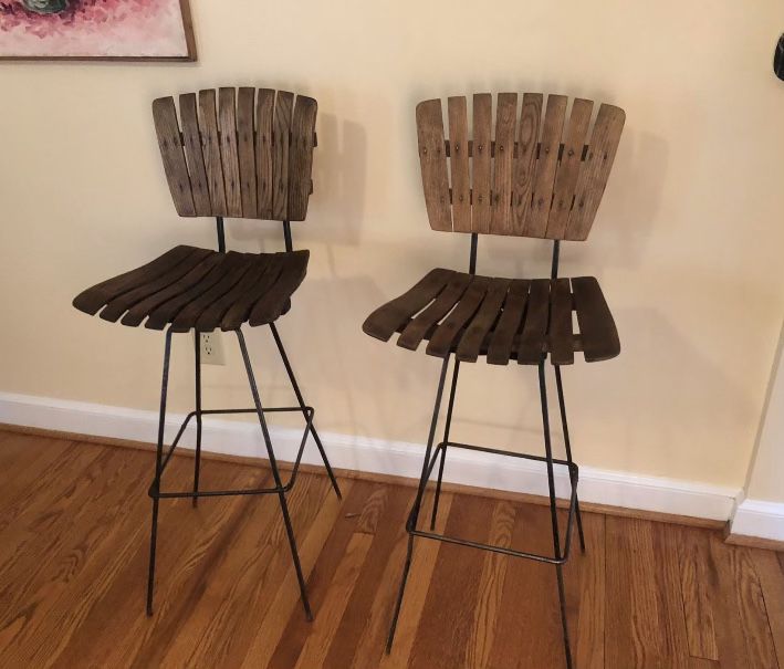 Antique Wooden Swivel Bar Chairs