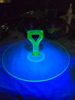 Midcentury Uranium Green Vaseline Depression Glass Server 10"