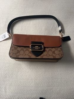 NWT Coach Morgan Shoulder Bag In Colorblock Signature Canvas Saddle Brown