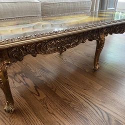 French baroque coffee table gilded with glass insert Free Delivery 🚚 