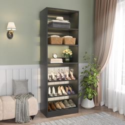 Closet System, 25 Inch Freestanding Closets Shoe Organizer, Standalone Wood Shoe Shelves, Heavy Duty Walk in Closet Tower for Bedroom, Mudroom and Ent