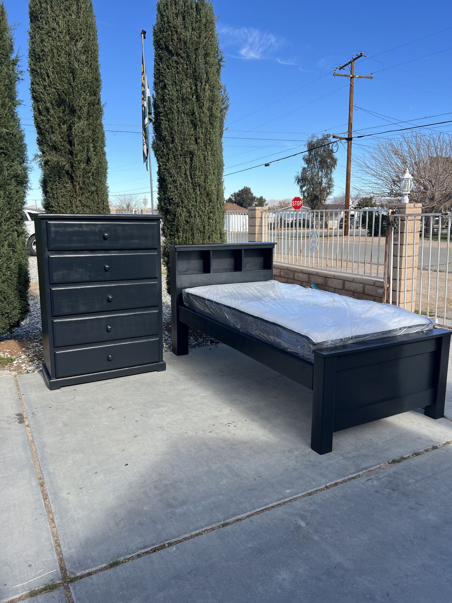 Black Twin Solid Wood Bed W/ Matching Chest!