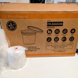 240 Pack of 24 Ounce Round Deli Containers With Lids