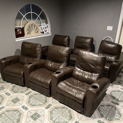 Media Room Recliner, Movie Theater Recliners Brown Leather