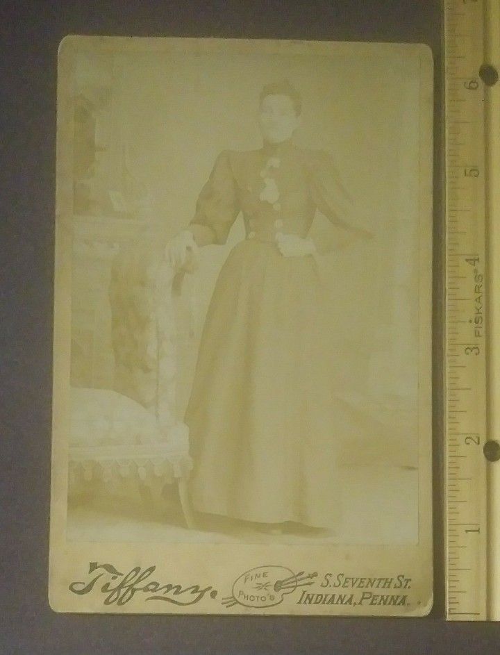 1880's 1890's Harriet Murna Woman Bustle Victorian Photo Photograph Antique Cabinet Card Tiffany Indiana Pennsylvania OOAK One Of A Kind