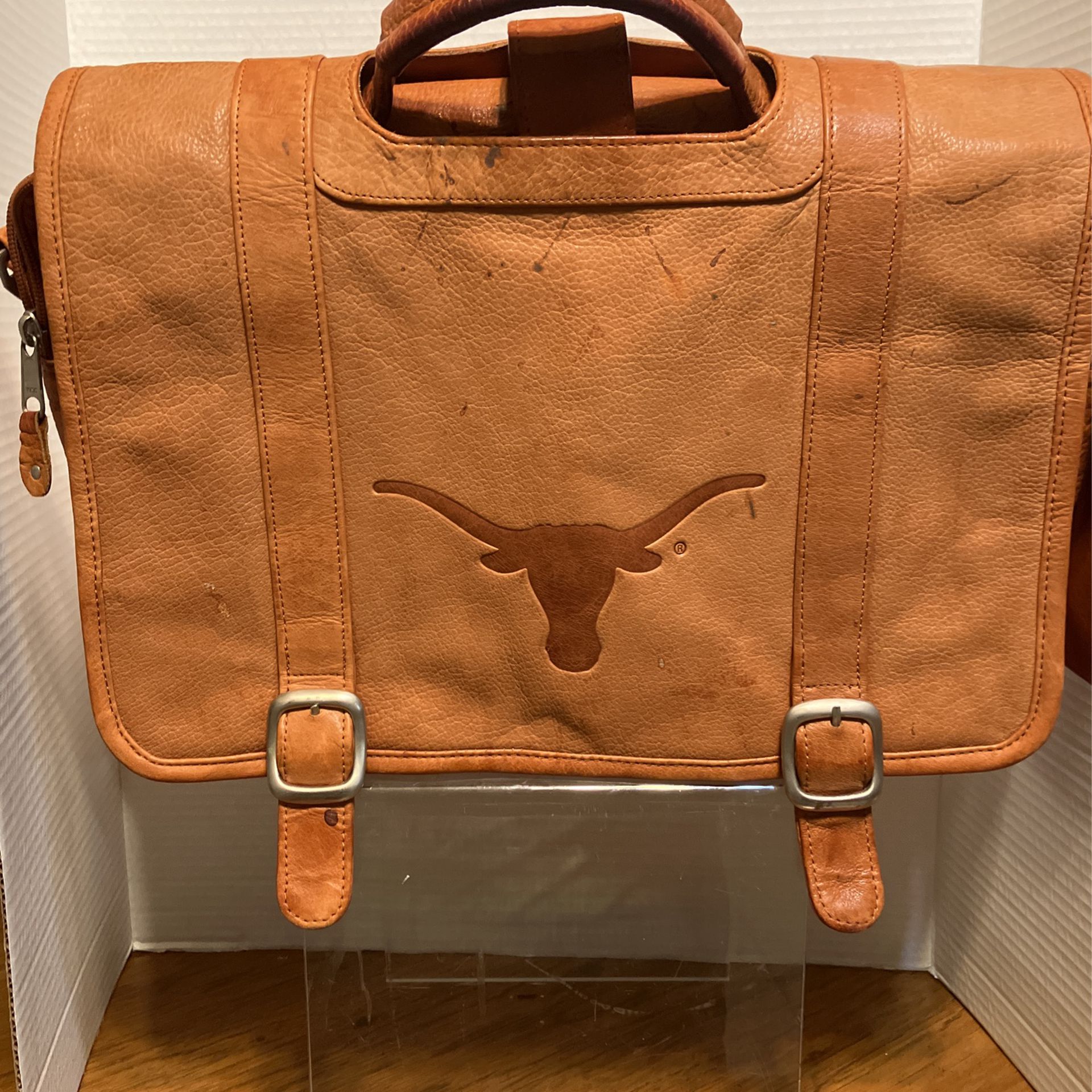 Genuine Tan Leather Canyon Outback Longhorn Branded Laptop Organizer/Messenger Bag