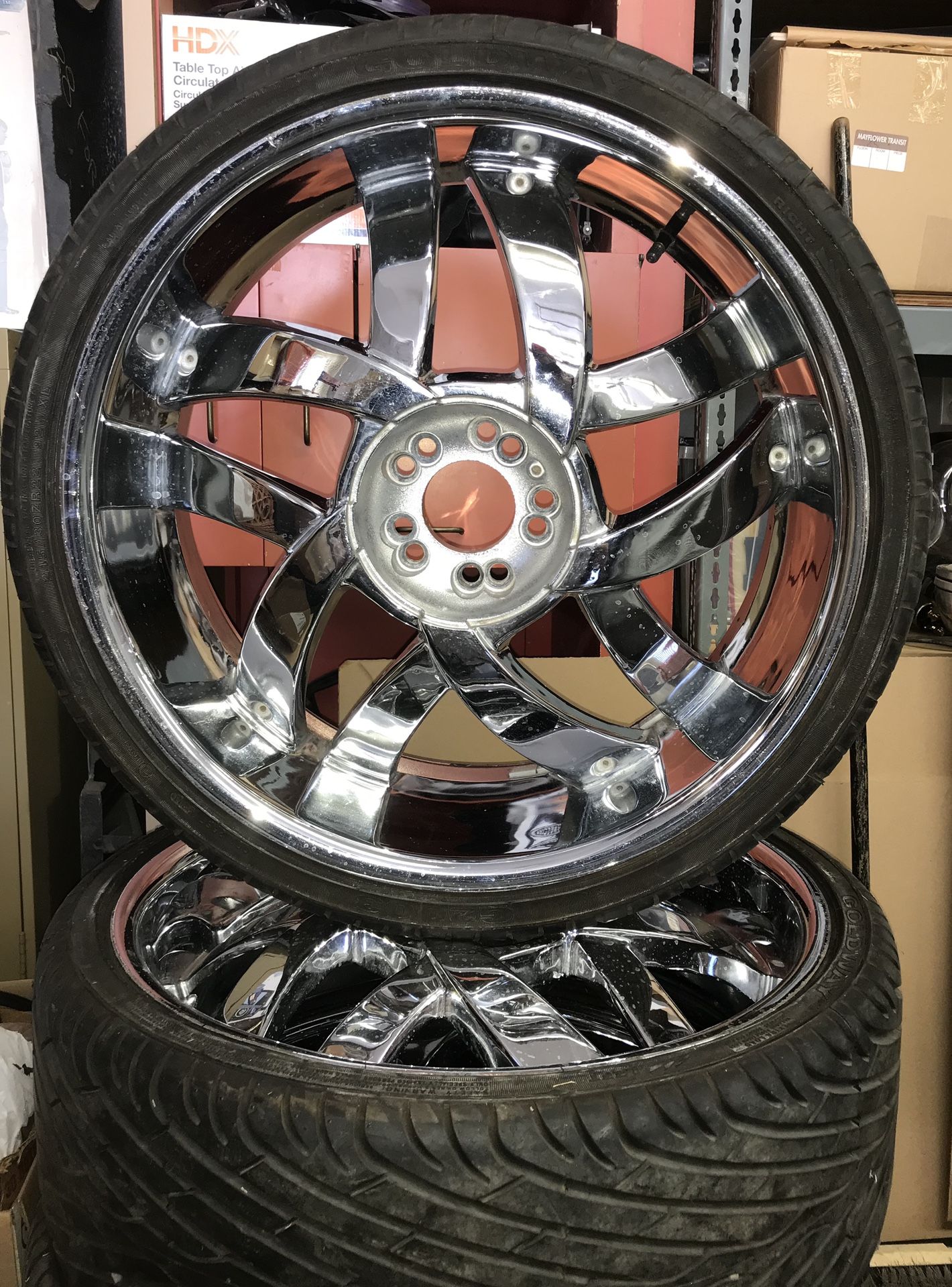 22 Inch 5 lug universal chrome rims with new tires for Sale in Glendale