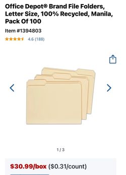 3-tab file folders 100 count