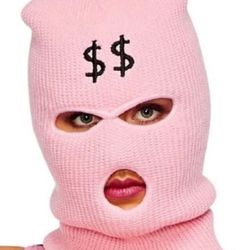 Pink Ski Mask Dollar Signs $$ Fashion Gangster Pink Robber Cosplay Balaclava
