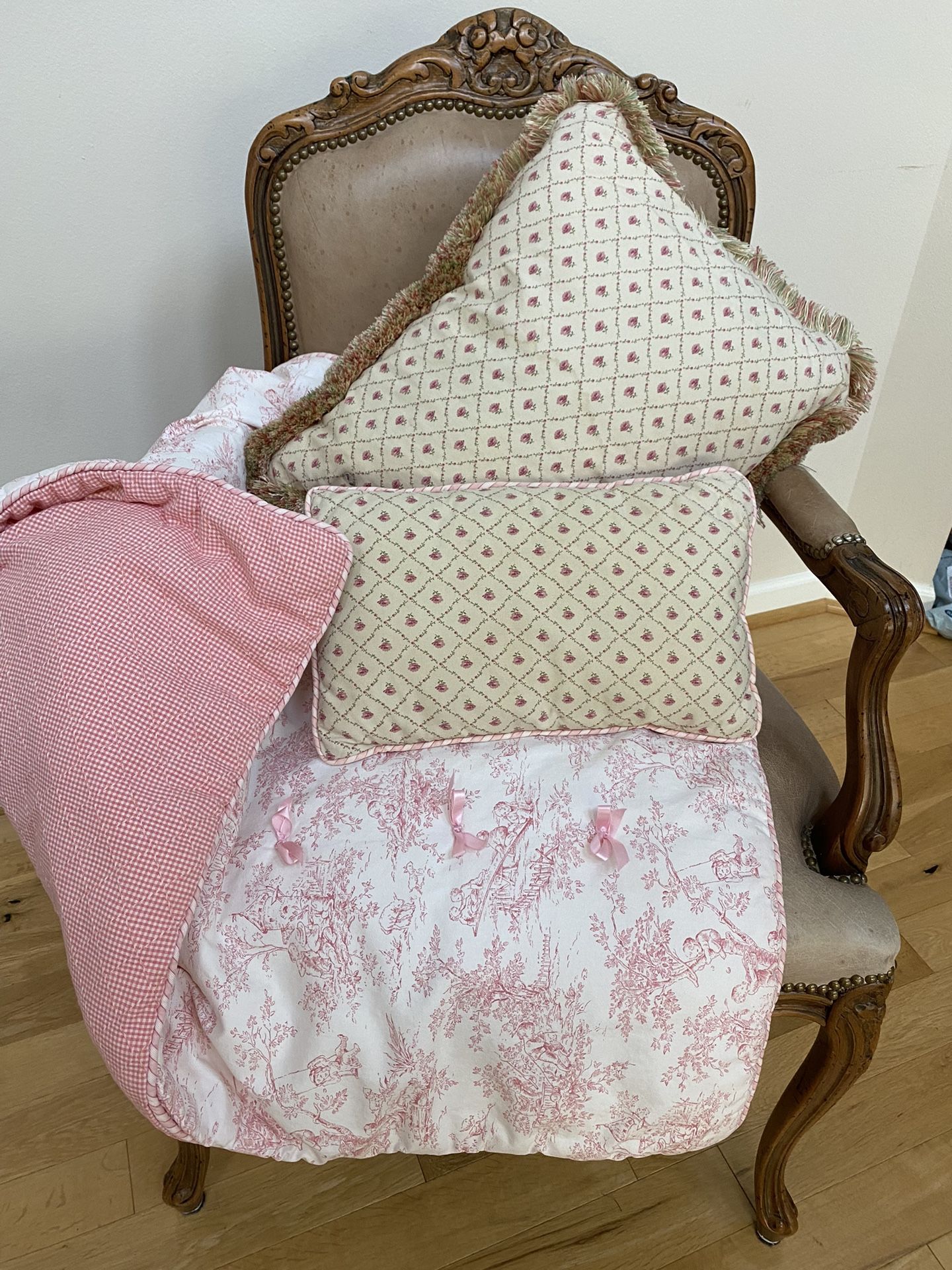 BABY NURSERY CUSTOM MADE BEDDING: PINK TOILE DESIGN & GINGHAM