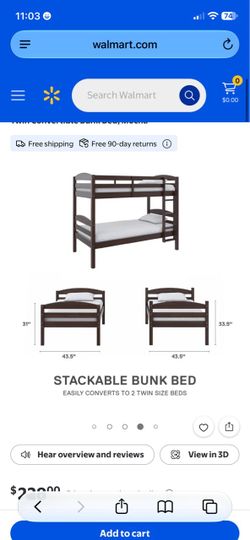 Better Homes & Gardens Leighton Solid Wood Twin-over-Twin Convertible Bunk Bed, Mocha