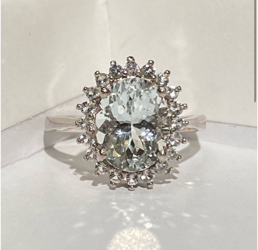 Natural Aquamarine Ring S925 Sz 6