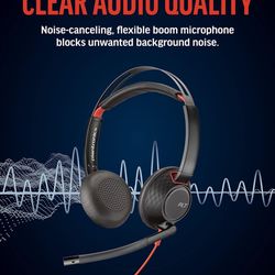 Poly Blackwire 5220 USB-A Wired Headset (Plantronics) - Flexible Noise-Canceling Boom Mic - Ergonomic Design - Connect to PC