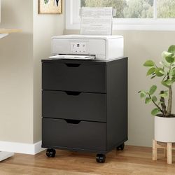 Drawer File Cabinet for Home Office, Mobile Wooden File Cabinet, for Under Desk Storage, Black, Non-Assembled