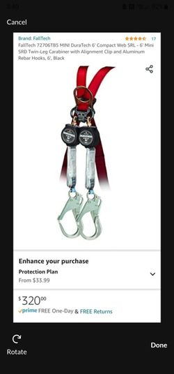 FallTech 72706TH3 6' Web Mini SRD Twin-leg w/Steel SRD Connector+Steel Rebar Hooks

