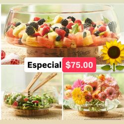 Frutero Centro De Mesa Florero Cristal Heritage Base De Madera $75.00 Especial Princess House Ventas Finales 