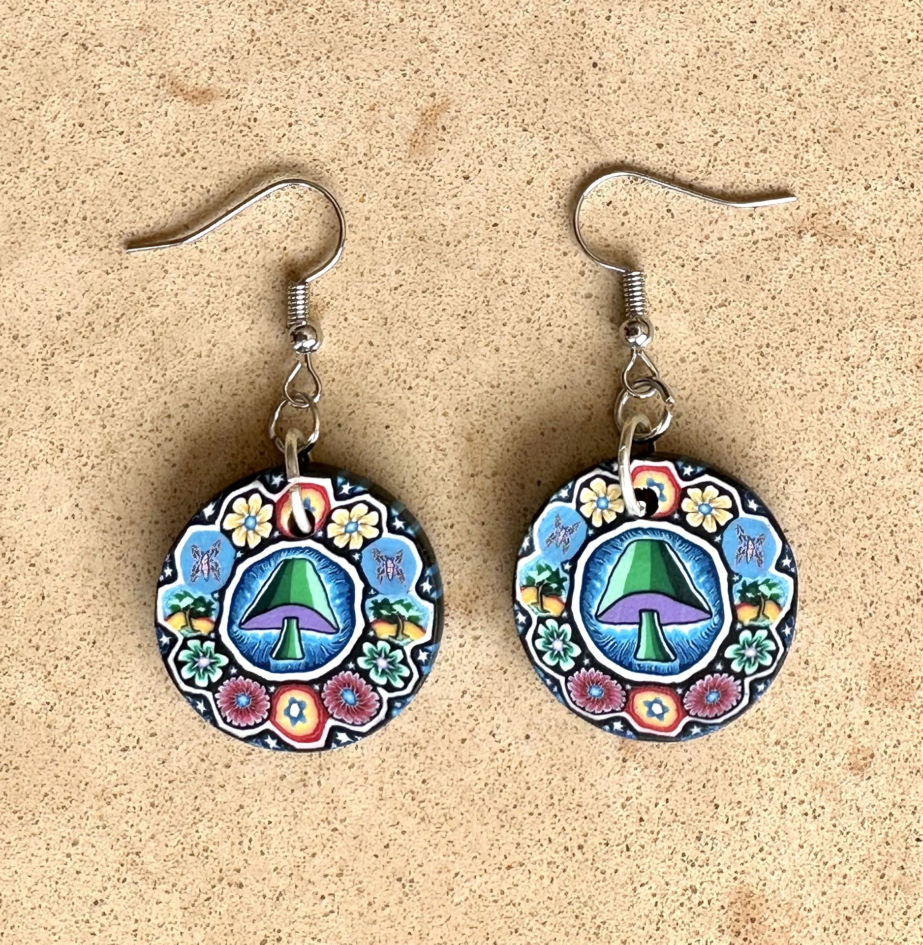 π Darling, psychedelic mushroom artwork, two sided earrings