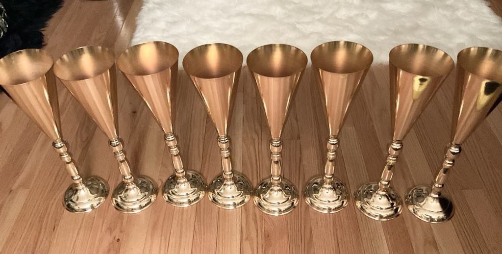 8 Gold Color Trumpet Style Vases-16.5 Inches Tall