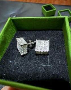 Moissanite 925 Silver 3D Square screwback Earrings 9mm