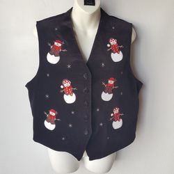 Women's Karen Scott Ugly Christmas Vest 100% Cotton Black Knit Size L