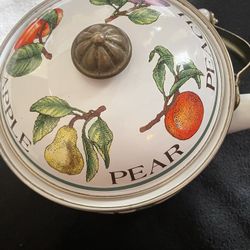 Vintage Enamel Fruit Decorated Tea Kettle Tea Pot 