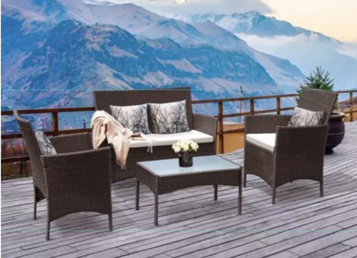 Wicker Patio Furniture set with 2 Chairs, 1 Sofa, and Table in Brown for Outdoor Seating