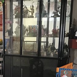 Free China Hutch display Cabinet Buffet Glossy Black 