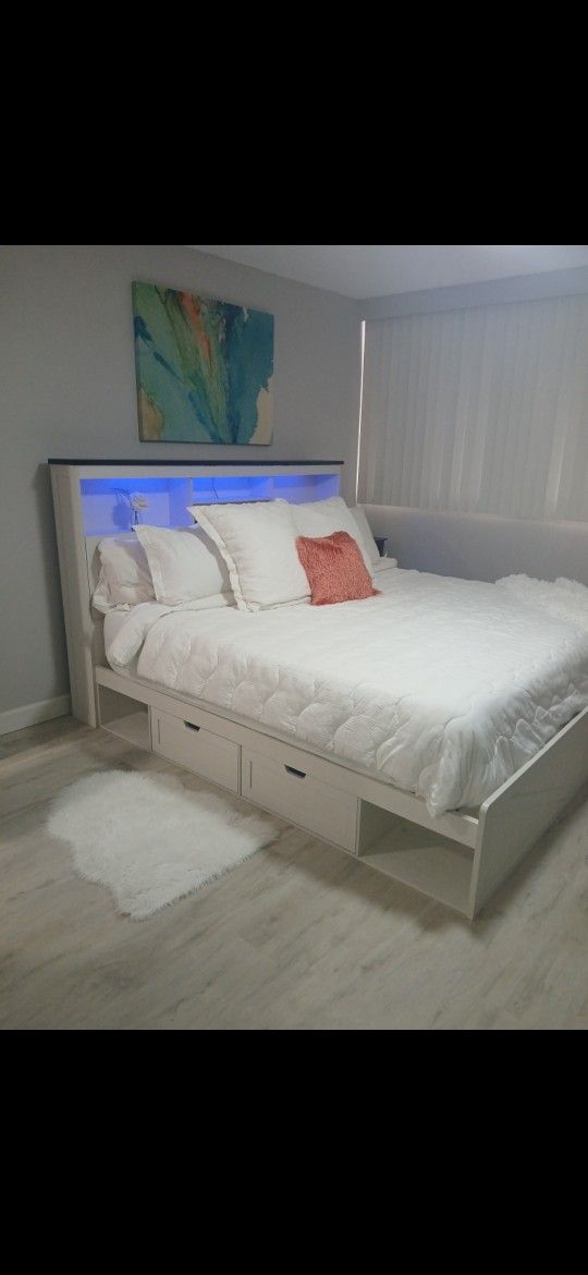 New King Pedestal Bed Frame With Storage and Matching Dresser!