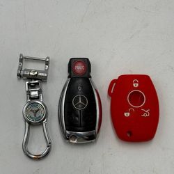 OEM Mercedes-Benz Smart Key Fob Remote Keyless Entry + Red Silicone Cover & Keychain