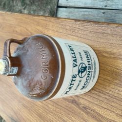 Vintage Platte Valley Moonshine Ceramic Jug – Stoneware Whiskey Crock – Bar Decor 