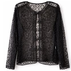 Vintage Black Sheer Soutache Lace Jacket / Blouse – Intricate Embroidery – Evening / Formal  SIZE MEDIUM