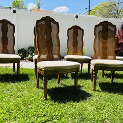Set of 6 BERNHARDT Italian Provincial Style DOUBLE Cane Back Dining Side Chairs- velvet cushion