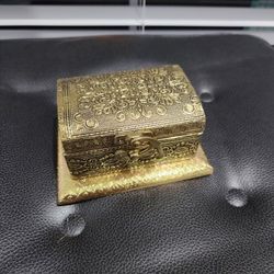 Antique gold metal inlaid foil small jewelry box
