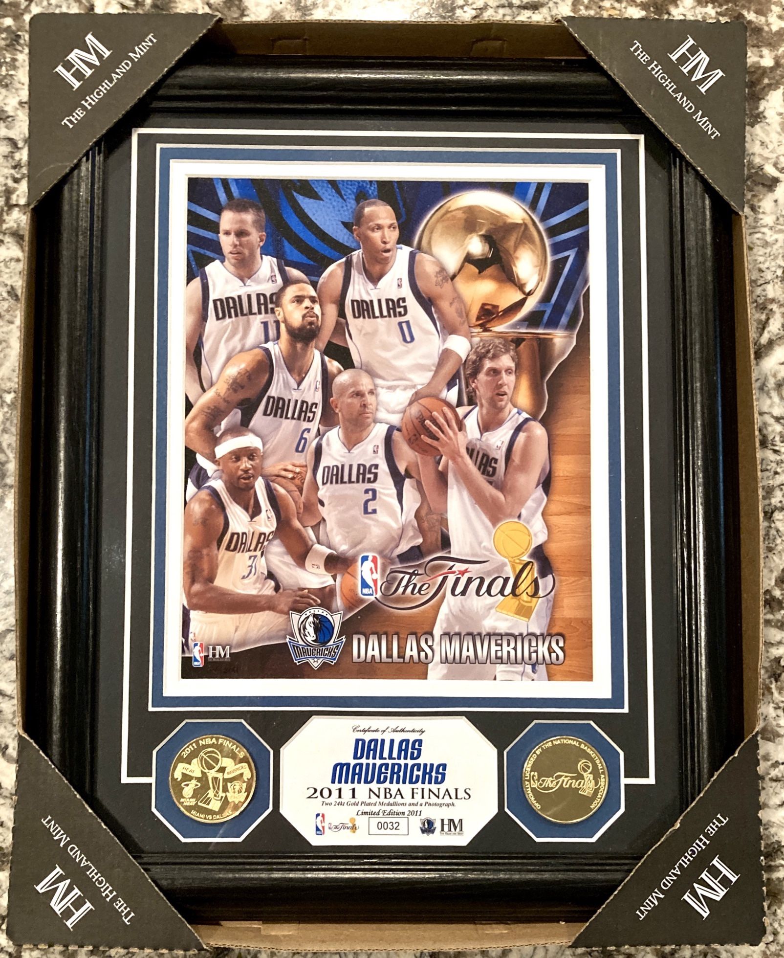 Dallas Mavericks 2011 NBA Championship Highland Mint Framed Plaque with Gold Coins